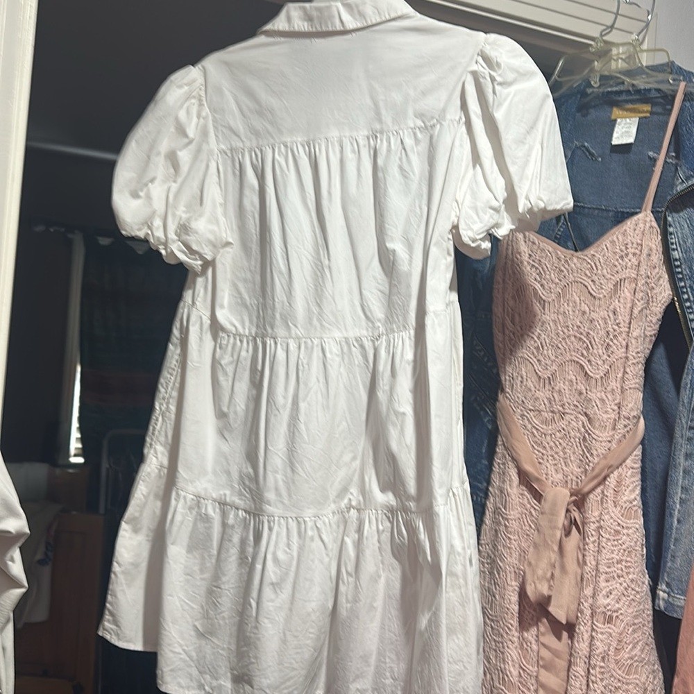 Peach Love Poplin Button Down Tiered Dress with Sequin Footballs - Picture 4 of 5